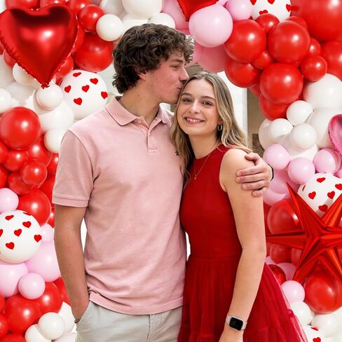 مجموعة بالونات عيد الحب، مجموعة قوس جارلاند، بالونات قلب أحمر وردي أبيض مع صناديق الحب XOXO لتزيين حفلات عيد الحب والذكرى السنوية للخطوبة والزفاف in Kuwait