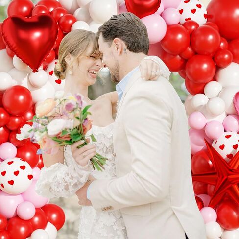 مجموعة بالونات عيد الحب، مجموعة قوس جارلاند، بالونات قلب أحمر وردي أبيض مع صناديق الحب XOXO لتزيين حفلات عيد الحب والذكرى السنوية للخطوبة والزفاف in Kuwait