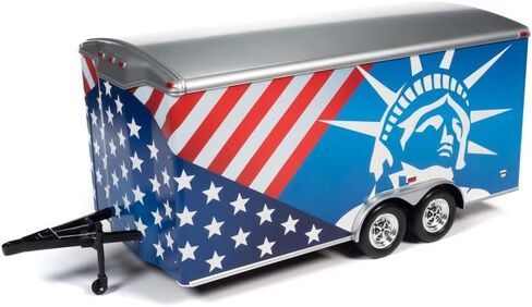 ModelToyCars Four Wheel Enclosed Trailer,Red,White and Blue Acme AMM1284 1/18 Scale Diecast Model Replica in Saudi Arabia
