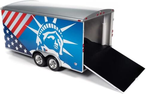 ModelToyCars Four Wheel Enclosed Trailer,Red,White and Blue Acme AMM1284 1/18 Scale Diecast Model Replica in Saudi Arabia