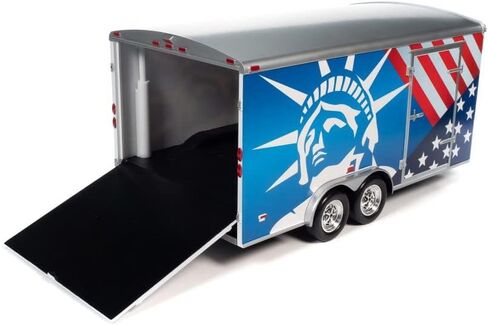 ModelToyCars Four Wheel Enclosed Trailer,Red,White and Blue Acme AMM1284 1/18 Scale Diecast Model Replica in Saudi Arabia