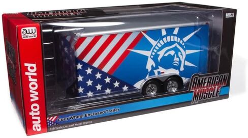 ModelToyCars Four Wheel Enclosed Trailer,Red,White and Blue Acme AMM1284 1/18 Scale Diecast Model Replica in Saudi Arabia
