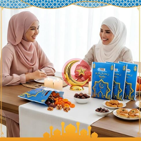 Supervitae 100 Pieces Ramadan Kareem Plastic Gift Bags Bulk Eid Mubarak Treat Candy Goodie Bags with Churches Star and Moon for Muslim Eid Party Favors Supplies in Saudi Arabia