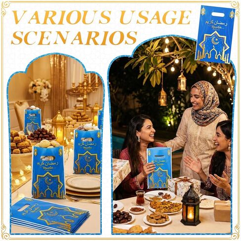 Supervitae 100 Pieces Ramadan Kareem Plastic Gift Bags Bulk Eid Mubarak Treat Candy Goodie Bags with Churches Star and Moon for Muslim Eid Party Favors Supplies in Saudi Arabia