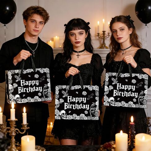 Yomaiha Gothic Birthday Gift Bag with Tissue Paper Card Gothic Wrapping Paper Black Goth Skeleton Skull Gift Bag Funny Goth Party Favors Spooky Birthday Party Decorations Supplies for Women Men in Saudi Arabia