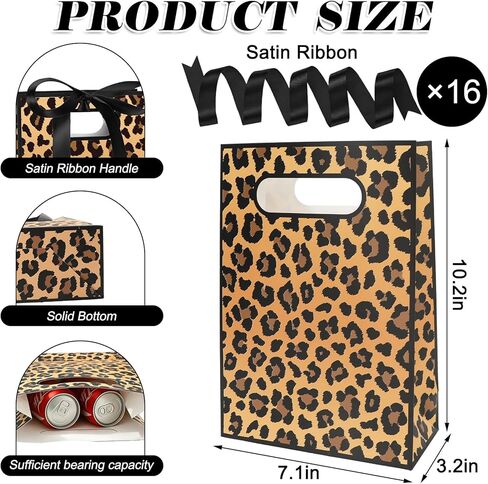 AnyDesign 16Pcs Leopard Print Party Favor Bags with Handles Brown Safari Animal Paper Treat Bags with Ribbon Bows Candy Goodie Bag for Birthday Wedding Party Favors Supplies in Saudi Arabia