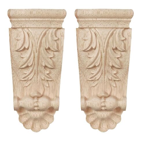 2PCS Unpainted Natural Solid Wood Carved Corner Onlay Applique 9.4x4.7 Inch Vintage Home Decor Decorative European Style Corners Corbels for Home Wall Furniture Decoration in Saudi Arabia