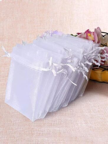 50pcs White Net Cloth Bags, 6x8 inch Mesh Bags Drawstring Gift Jewelry Pouches for Candy Wedding Favors parties and Christmas in Saudi Arabia