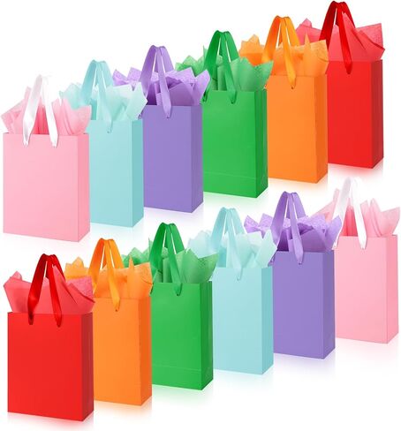 Ethhqu 12-Pack Small Black Gift Bags with Handles - Includes 24 Tissue Papers, 6.3x4.7x2.4 Inches Mini Gift Card Bag for Birthday Party, Baby Shower, Wedding, Holiday in Saudi Arabia