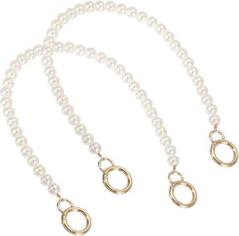 uxcell 2Pcs Imitation Pearl Purse Strap, 16" Bag Extender Chain with Spring Buckle Handbag Purse Chain Replacement Beaded Strap for DIY Handbag Hang Bag Accessories, 10mm Gold in Saudi Arabia