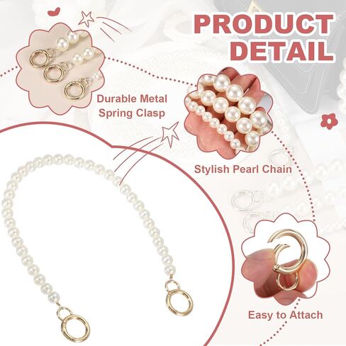uxcell 2Pcs Imitation Pearl Purse Strap, 16" Bag Extender Chain with Spring Buckle Handbag Purse Chain Replacement Beaded Strap for DIY Handbag Hang Bag Accessories, 10mm Gold in Saudi Arabia