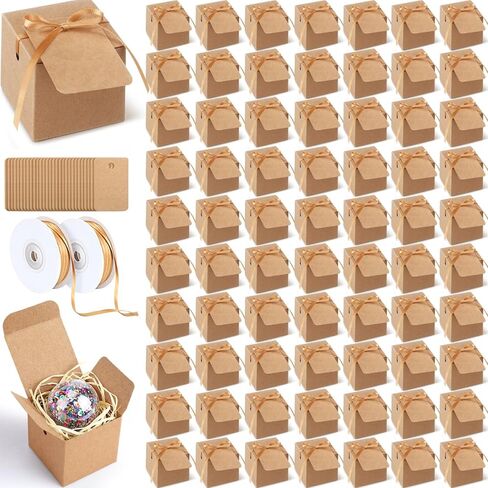100 قطعة من صناديق الهدايا الصغيرة من YooNotee مقاس 3 × 3 × 3 بوصات صناديق هدايا مربعة الشكل مع أغطية وبطاقات وأشرطة، صندوق هدايا مربع بني اللون للهدايا وحلوى الزفاف ووصيفات العروس وحفلات أعياد الميلاد (3 × 3 × 3 بوصات، كرافت) in Kuwait