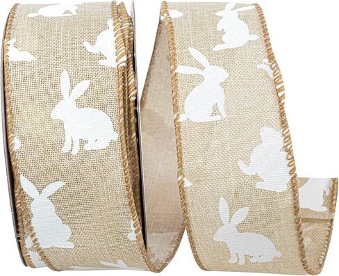 Ribbon - Linen Bunny Hop Wired Edge, Natural/White, 1-1/2 Inch, 10 Yards in Saudi Arabia