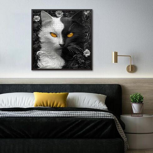 Yin Yang Cat Jigsaw Puzzle 1000 Pieces for Adults,Black and White Kitty Animal Flower Puzzle, Unique Kitten Puzzle,Impossible Difficult Hard Challenge for Adults, Cat Aesthetic Home Wall Decor in Saudi Arabia