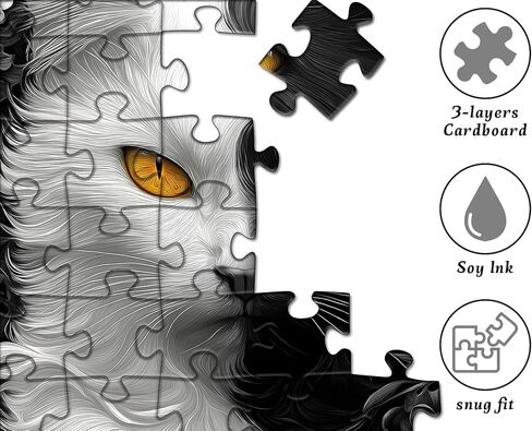 Yin Yang Cat Jigsaw Puzzle 1000 Pieces for Adults,Black and White Kitty Animal Flower Puzzle, Unique Kitten Puzzle,Impossible Difficult Hard Challenge for Adults, Cat Aesthetic Home Wall Decor in Saudi Arabia