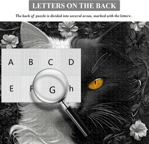 Yin Yang Cat Jigsaw Puzzle 1000 Pieces for Adults,Black and White Kitty Animal Flower Puzzle, Unique Kitten Puzzle,Impossible Difficult Hard Challenge for Adults, Cat Aesthetic Home Wall Decor in Saudi Arabia