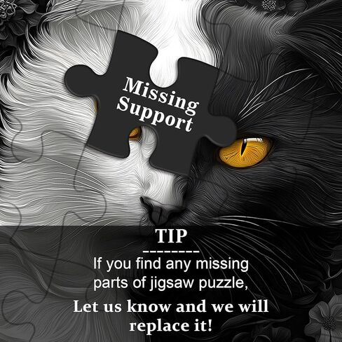 Yin Yang Cat Jigsaw Puzzle 1000 Pieces for Adults,Black and White Kitty Animal Flower Puzzle, Unique Kitten Puzzle,Impossible Difficult Hard Challenge for Adults, Cat Aesthetic Home Wall Decor in Saudi Arabia