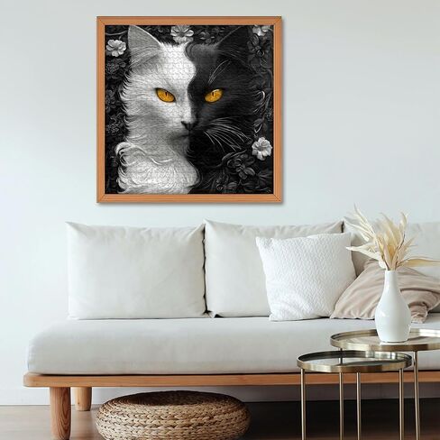 Yin Yang Cat Jigsaw Puzzle 1000 Pieces for Adults,Black and White Kitty Animal Flower Puzzle, Unique Kitten Puzzle,Impossible Difficult Hard Challenge for Adults, Cat Aesthetic Home Wall Decor in Saudi Arabia