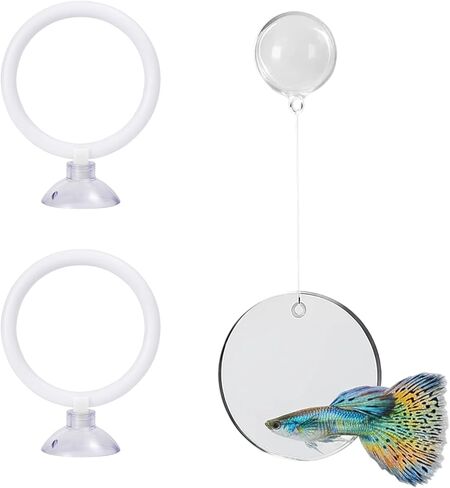 Betta Fish Tank Accessories, 3-Piece Set with 2 Training Rings and 1 Mirror with Floating Ball, Plastic Betta Fish Toys for Aquarium Enrichment in Saudi Arabia