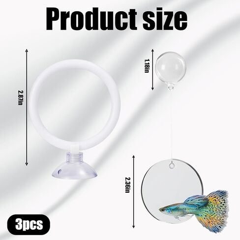 Betta Fish Tank Accessories, 3-Piece Set with 2 Training Rings and 1 Mirror with Floating Ball, Plastic Betta Fish Toys for Aquarium Enrichment in Saudi Arabia