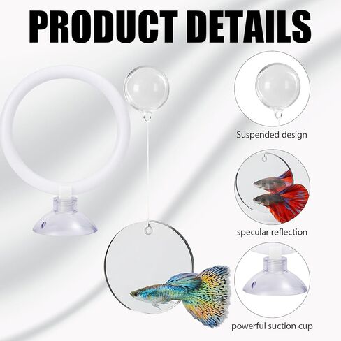 Betta Fish Tank Accessories, 3-Piece Set with 2 Training Rings and 1 Mirror with Floating Ball, Plastic Betta Fish Toys for Aquarium Enrichment in Saudi Arabia