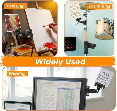 Paint Brush Copy Clip Holder, Metal Easel Brush Clip, 360° Rotatable Paper Document Sign Holder for Typing, Drum Stick Holder Clamp, Suitable for Artist Sketch Drawing Board Computer in Saudi Arabia