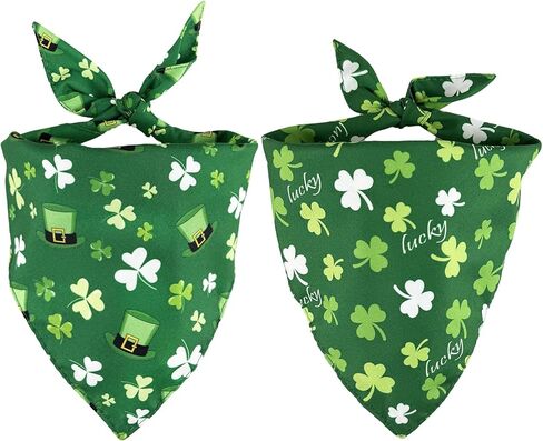 LosFong St. Patrick's Day Dog Bandanas 2 Pack، مثلث قابل للعكس، قبعة Leprechaun قبعة الحيوانات الأليفة للأولاد والبنات، مرايل قماش متينة ممتازة للكلاب الصغيرة والمتوسطة (X-Large) in Kuwait