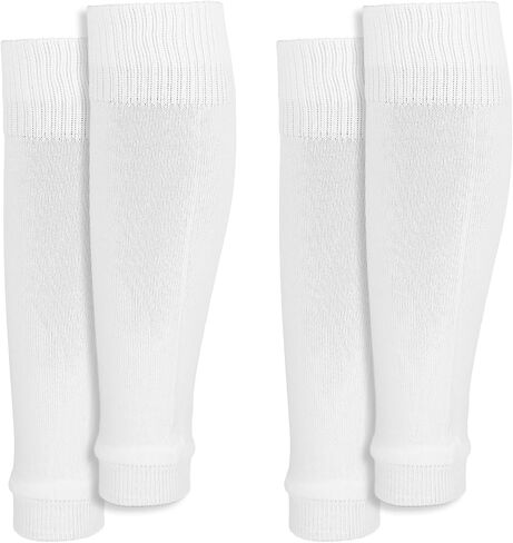 Grevosea 2 Pairs Shin Guard Sleeves, Pre Cut Soccer Sleeve Socks Football Basketball Leg Sleeves for Men Women Youth Adults (Black, White) in Saudi Arabia