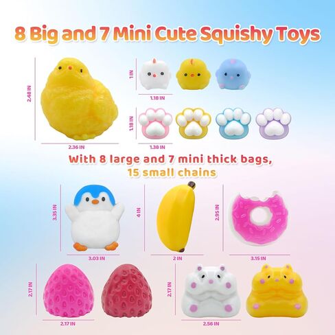 Taba Squishy Toys 15 Pcs, Squishies Pack Fidget Toys Set, Party Favors, Classroom Goodie Bag Stocking Stuffers for Kids Teens 4-8 8-12, Stress Relief Toys, Birthday Gifts for Girls Boys in Saudi Arabia