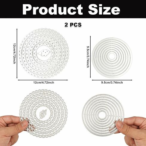 2PCS Multi-Layer Scrapbooking Circle Cutting Dies Set, 4.72 Inch & 3.74 Inch Carbon Steel Round & Lace Frame Cut Dies for DIY Card Scrapbooking & Journal Embossing Paper Crafts Making Supplies in Kuwait