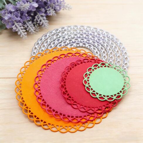 2PCS Multi-Layer Scrapbooking Circle Cutting Dies Set, 4.72 Inch & 3.74 Inch Carbon Steel Round & Lace Frame Cut Dies for DIY Card Scrapbooking & Journal Embossing Paper Crafts Making Supplies in Kuwait