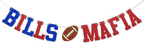 Bills Mafia Banner - Go Bills Sign, Football Party Decor, Bills Football Game Day Party Decorations Blue & Red Glitter in Saudi Arabia