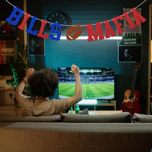 Bills Mafia Banner - Go Bills Sign, Football Party Decor, Bills Football Game Day Party Decorations Blue & Red Glitter in Saudi Arabia