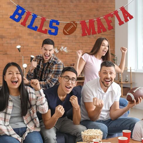 Bills Mafia Banner - Go Bills Sign, Football Party Decor, Bills Football Game Day Party Decorations Blue & Red Glitter in Saudi Arabia