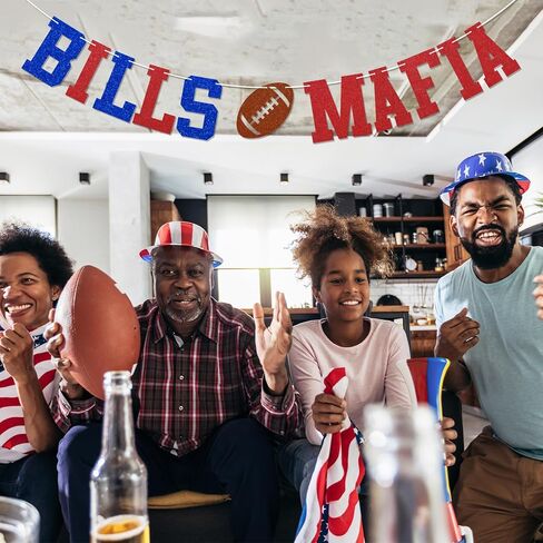 Bills Mafia Banner - Go Bills Sign, Football Party Decor, Bills Football Game Day Party Decorations Blue & Red Glitter in Saudi Arabia