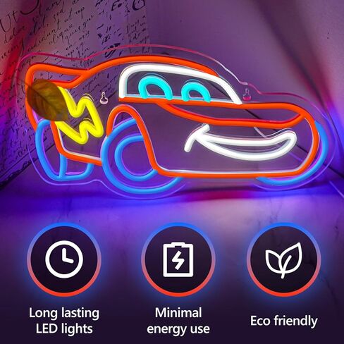 لافتة نيون لسيارة السباق، ضوء نيون للسيارة الرياضية المتحركة، ديكور حائط LED أكريليك لغرفة الأطفال، غرفة الألعاب، المرآب والحفلات ذات الطابع الخاص - هدية عيد ميلاد رائعة للأطفال لمحبي السيارات in Kuwait