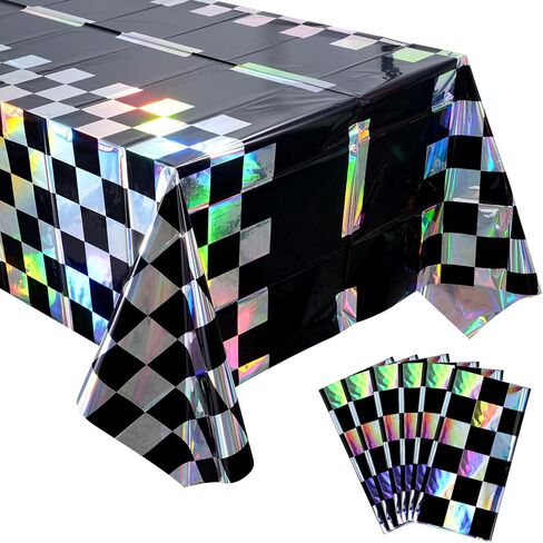 3 عبوات من مفارش المائدة البلاستيكية ذات مربعات قزحية الألوان لسباق السيارات، غطاء طاولة سباق من رقائق ثلاثية الأبعاد باللونين الأبيض والأسود، مفرش طاولة سيارات للاستعمال مرة واحدة للأطفال والأولاد ومستلزمات حفلات أعياد الميلاد، مقاس 54 × 108 بوصة in Kuwait