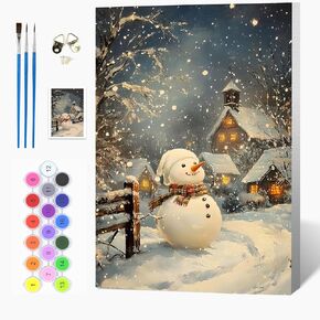 Auremi Snowman Framed Paint by Number for Adults,DIY Christmas Painting by Number Kits on Canvas Acrylic Oil Painting Kits for Adults Paint by Number Kits for Home Decor 20x30cm in Kuwait