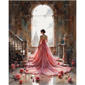 Elegant Women Paint by Numbers Kit for Adults - DIY Lady in Pink Gown by Palace Window Painting on Canvas 16x20In, Acrylic Paint Set, Suitable for Beginners, Art for Home Decoration or Gifts in Saudi Arabia