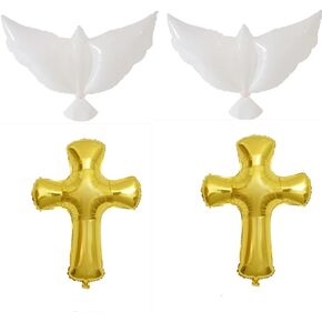 4 Pcs 30 Inch Cross Foil Balloon 40 Inch Dove Mylar Balloons Jumbo Gold Cross Mylar Balloons For Baptism Memorial Communion Christening Religious (gold+white) in Saudi Arabia