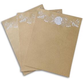 Kraft Stationery with White Flowers Header - Rustic Brown Printer Paper 8.5 x 11 Inches - 24 Sheet in Kuwait