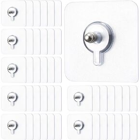 45 Pack Picture Hangers Without Nails, 30lb Heavy Duty No Drill Adhesive Hooks Waterproof Hanging Hook for Bathroom Kitchen, Transparent Sticky Hooks for Frames in Saudi Arabia