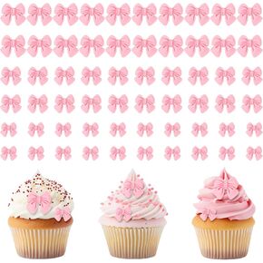 60Pcs Bowknot Cupcake Toppers, Pink Bow Cake Toppers Bowknot Cake Decorations Bows Cakes Decor for Birthday Theme Parties Bridal Engagement Wedding Baby Showers Birthday Party (3Size) in Kuwait