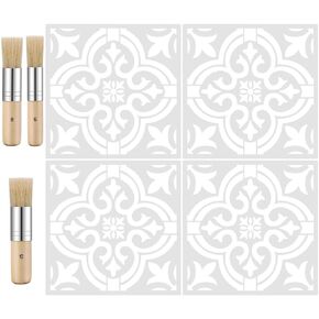 DaKuan Mandala Stencil Set of 7 – Reusable Tile Painting Stencils for Wall, Floor & DIY Crafts – Includes Wooden Stencil Brush with Bristles (12 x 12 Inch) in Kuwait