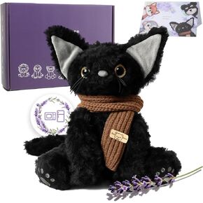 وسادة تدفئة قابلة للاستخدام في الميكروويف من KOWSI® قطة سوداء قطيفة - لعبة حيوانات محشوة مرجحة مع خرز التورمالين واللافندر - 1 رطل للدفء والاسترخاء المريح طويل الأمد - تتضمن صندوق هدايا وبطاقة تهنئة in Kuwait