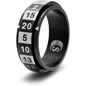 حلقة نرد d20 مع 20 قالب دوار (مقاس 13 - ستانلس ستيل - أسود) in Saudi Arabia
