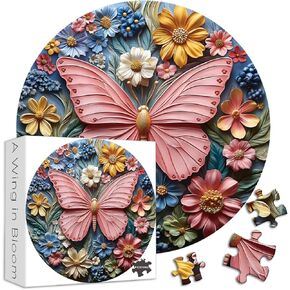 Butterfly Flower Jigsaw Puzzles 1000 Pieces, PICKFORU Wildflower Garden Puzzles for Adults, Round Pink Puzzle as Wall Art Decor in Saudi Arabia