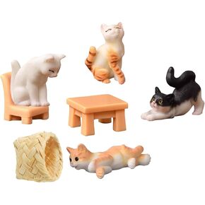 7PCS Cat Resin Figurines, Cat Table Chair Basket Miniature Figurines, Animals Accessories for Doll House Decor Micro Garden Landscape Party Supplies Cake Toppers Plant Automobile Decoration in Kuwait