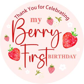 ملصقات عيد ميلاد الفراولة، ملصقات هدايا لحفلات أعياد الميلاد الأولى من بيري، ملصقات دائرية مقاس 1.6 بوصة لحقائب الهدايا والهدايا، ملصقات "شكرًا لك على الاحتفال بعيد ميلادي الأول من بيري"، 120 قطعة in Kuwait