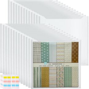 36 Pcs 6x6 Inch Clear Scrapbook Paper Storage with 60 Pcs Sticky Index Tabs - Airtight Plastic Craft Organizer for Scrapbook Paper, Cardstock, Vinyl Sheets & Cookie Stencils in Kuwait